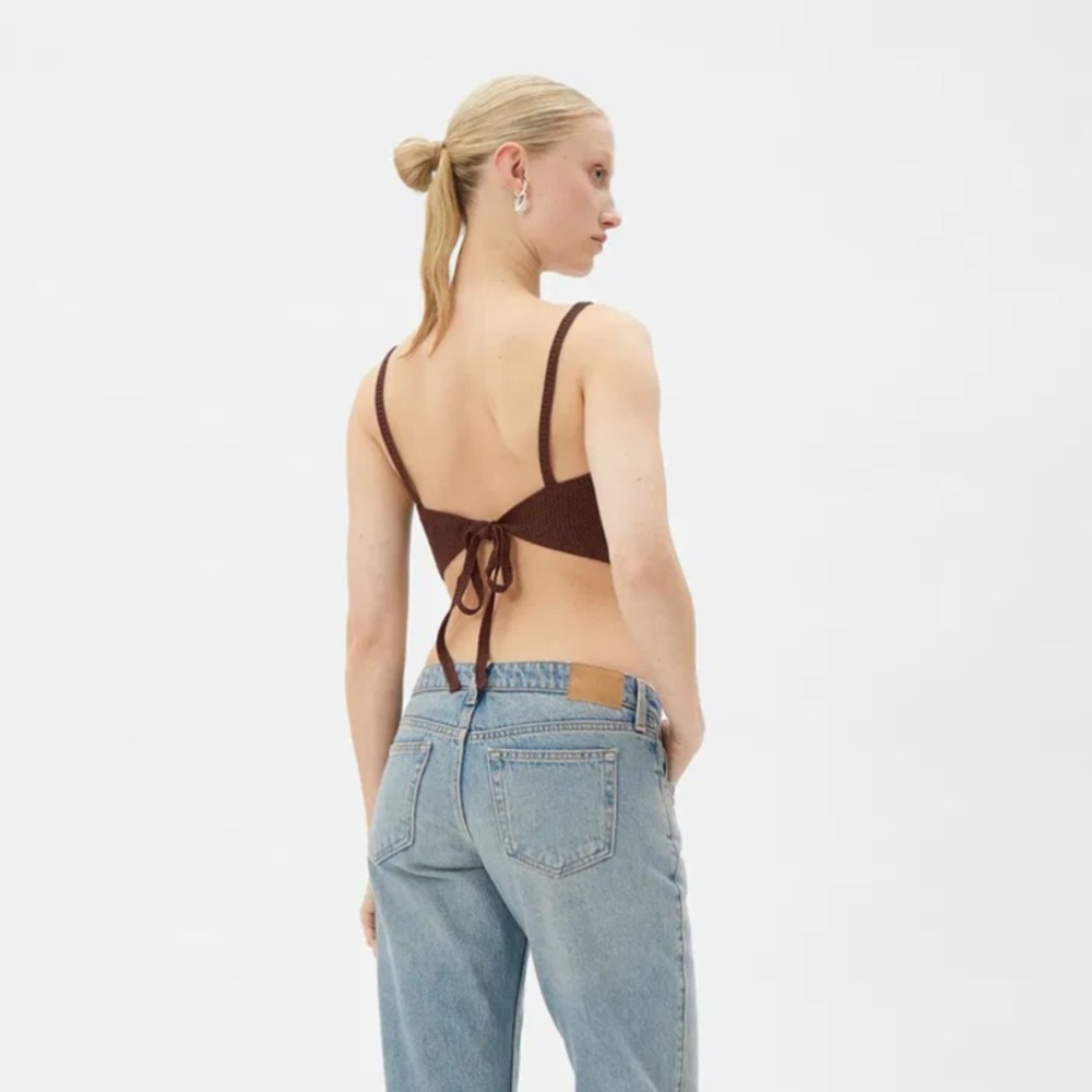 WEEKDAY Brown Tie-Back Crop Top